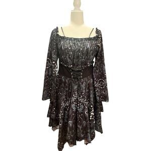 Black Goth Dress Women’s Size M Boho Gothic Whimsical Dress Vintage Style